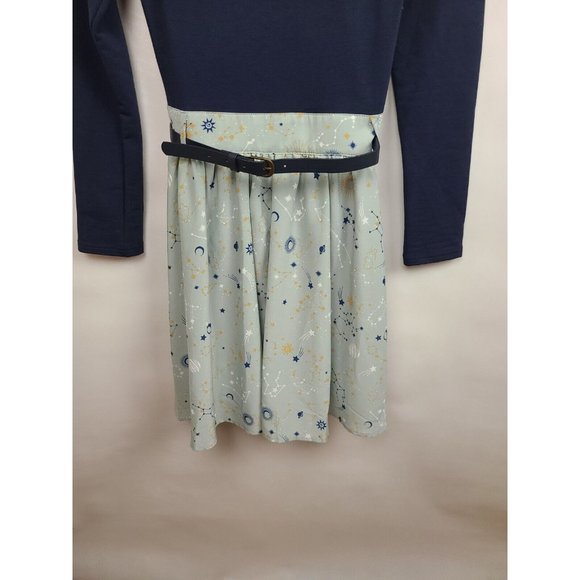 ModCloth Navy Gray Constellation Printed Skirt Belted Dress Size Small - Picture 2 of 9